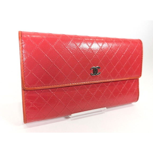 RARE Authentic CHANEL Wallet Red Orange Leather Bicolore CC W/Box - Picture 4 of 11